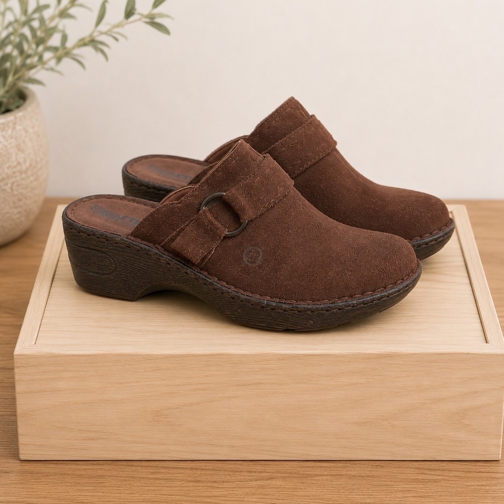 Born Suede Clogs Mules Womens 8 Chocolate Brown Boho Chunky Platform Comfort